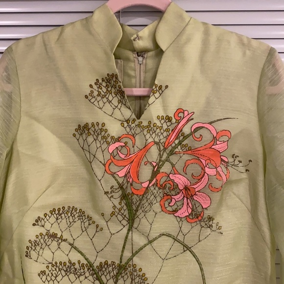 Vintage 60's Alfred Shaeen Hawaiian Lime Floral Kaftan Maxi Dress - Picture 2 of 12